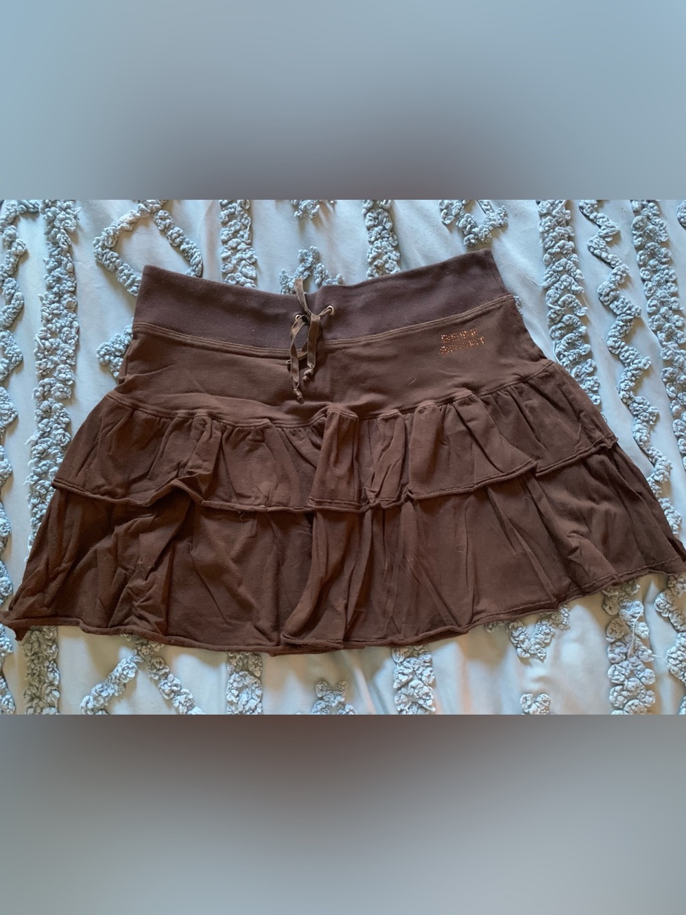 Vintage bebe Sport Y2K Chocolate Brown Tiered Ruffle Mini Skirt, Mid-to-Low Rise